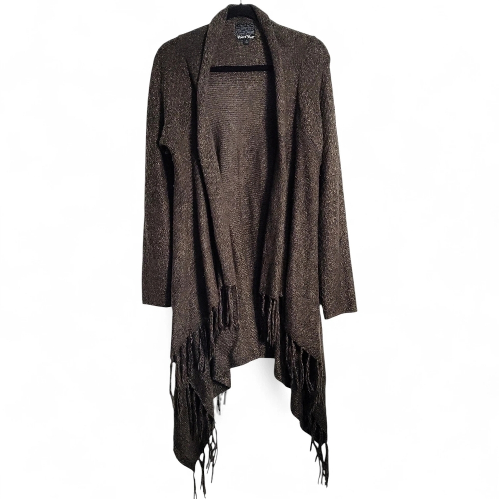 Rivet & Blues Brown Fringed Knit Cardigan Womens Size Large